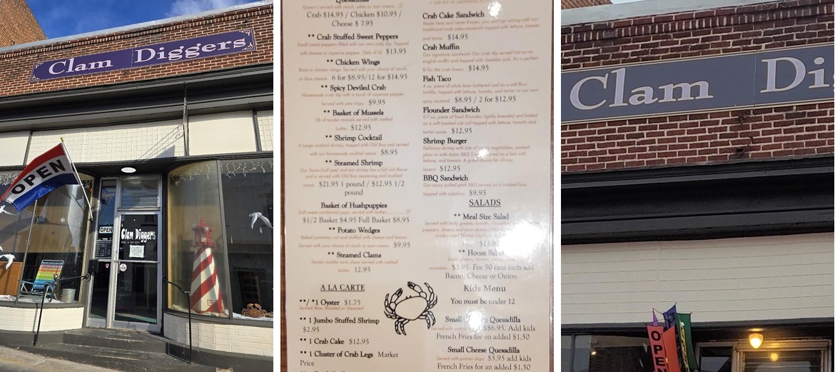 Clam Diggers Seafood Menu