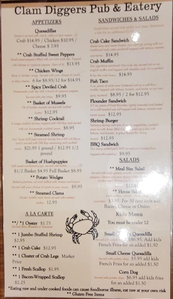 Clam Diggers Seafood Menu image 1